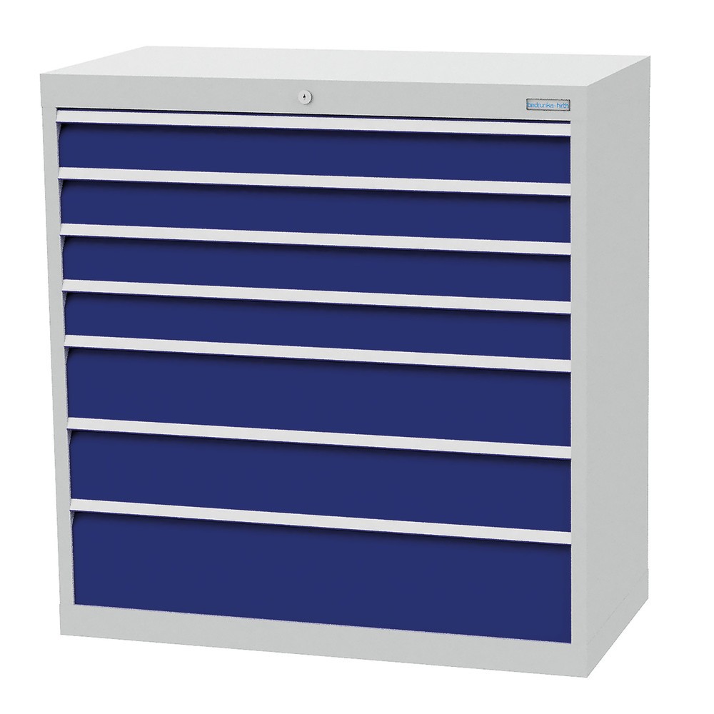 Immagine del prodotto: Bedrunka+Hirth Cassettiera professionale, cassetti 4x100 + 2x150 + 1x200 mm, AxLxP 1.019 x 980 x 500 mm, grigio chiaro, Blu genziana