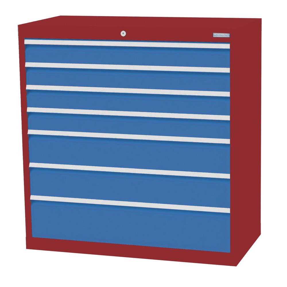 Immagine del prodotto: Bedrunka+Hirth Cassettiera professionale, cassetti 4x100 + 2x150 + 1x200 mm, AxLxP 1.019 x 980 x 500 mm, Rosso rubino, Blu luce