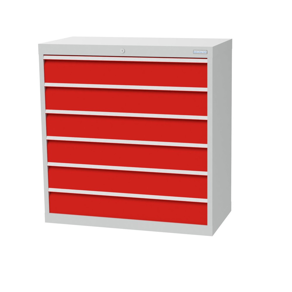 Immagine del prodotto: Bedrunka+Hirth Cassettiera professionale, cassetti 6x150 mm, AxLxP 1.019 x 980 x 500 mm, grigio chiaro, Rosso traffico