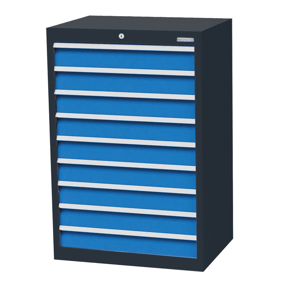 Immagine del prodotto n. 1: Bedrunka+Hirth Cassettiera professionale, cassetti 9x100 mm, AxLxP 1.019 x 680 x 500 mm, grigio antracite, Blu luce