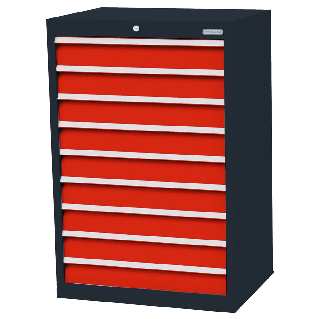 Bedrunka+Hirth Cassettiera professionale, cassetti 9x100 mm, AxLxP 1.019 x 680 x 500 mm, grigio antracite, Rosso traffico Immagine del prodotto: Bedrunka+Hirth Cassettiera professionale, cassetti 9x100 mm, AxLxP 1.019 x 680 x 500 mm, grigio antracite, Rosso traffico