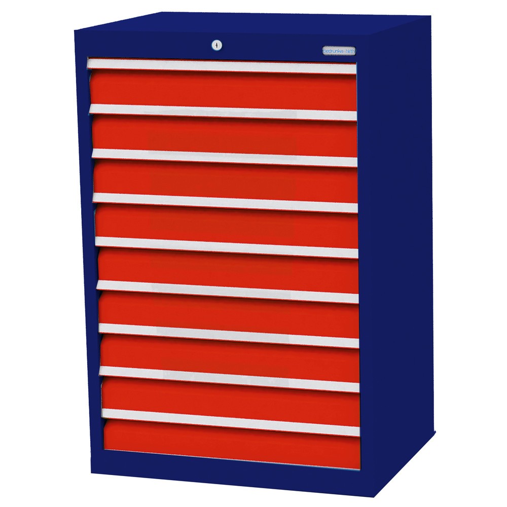 Immagine del prodotto: Bedrunka+Hirth Cassettiera professionale, cassetti 9x100 mm, AxLxP 1.019 x 680 x 500 mm, Blu genziana, Rosso traffico