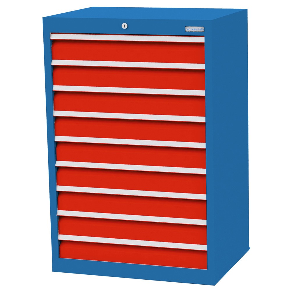 Immagine del prodotto n. 1: Bedrunka+Hirth Cassettiera professionale, cassetti 9x100 mm, AxLxP 1.019 x 680 x 500 mm, Blu luce, Rosso traffico