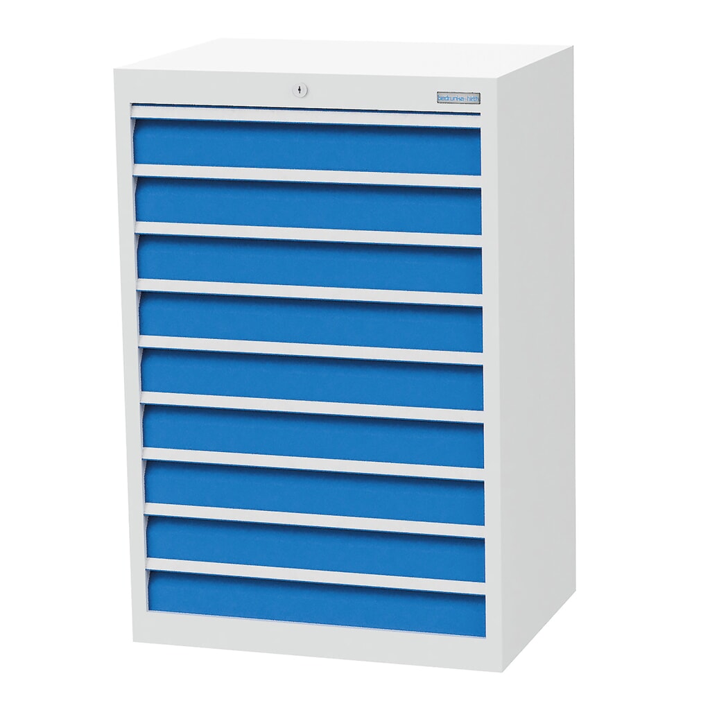 Bedrunka+Hirth Cassettiera professionale, cassetti 9x100 mm, AxLxP 1.019 x 680 x 500 mm, grigio chiaro, Blu luce Immagine del prodotto: Bedrunka+Hirth Cassettiera professionale, cassetti 9x100 mm, AxLxP 1.019 x 680 x 500 mm, grigio chiaro, Blu luce
