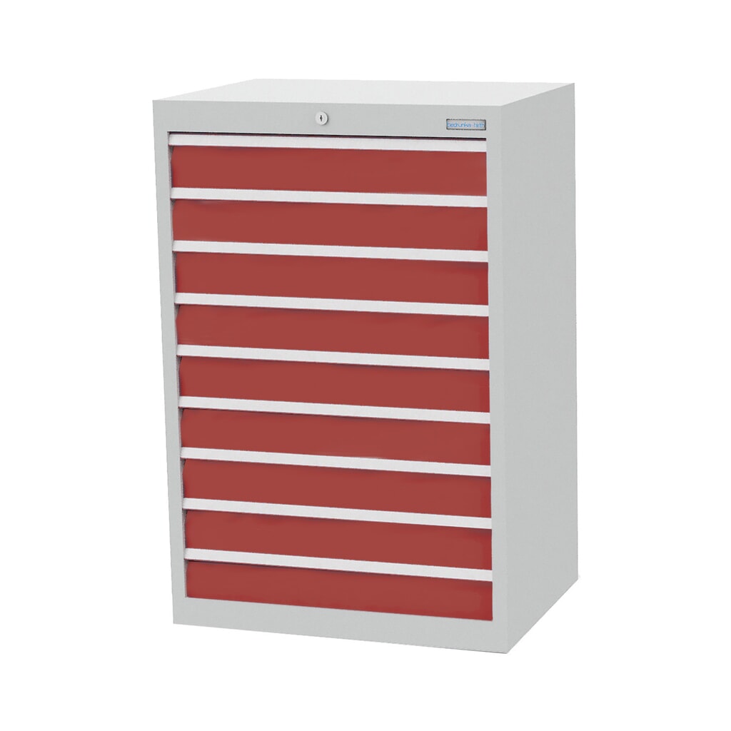 Immagine del prodotto: Bedrunka+Hirth Cassettiera professionale, cassetti 9x100 mm, AxLxP 1.019 x 680 x 500 mm, grigio chiaro, Rosso rubino