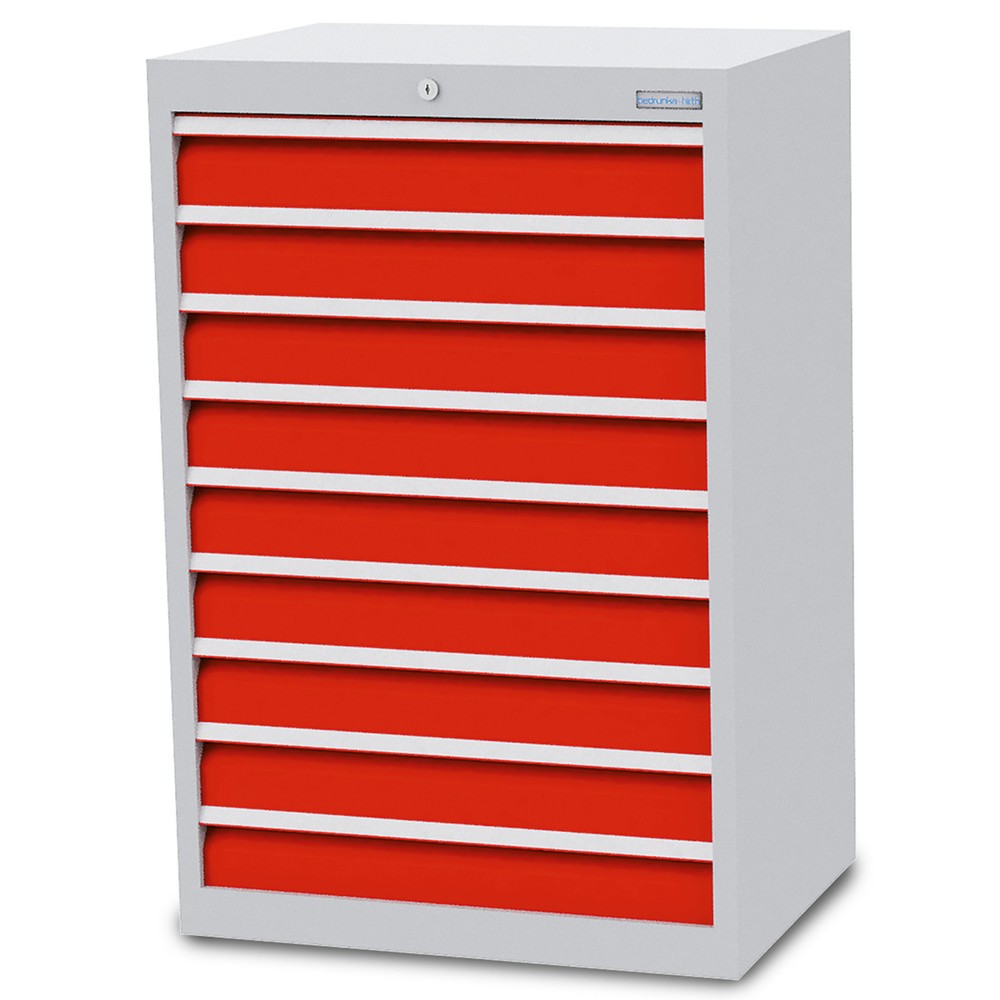 Immagine del prodotto n. 1: Bedrunka+Hirth Cassettiera professionale, cassetti 9x100 mm, AxLxP 1.019 x 680 x 500 mm, grigio chiaro, Rosso traffico