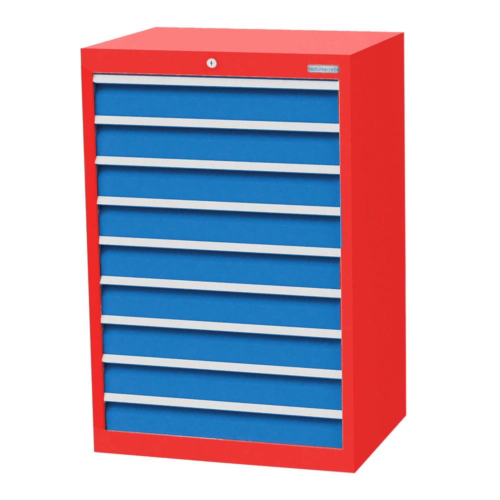 Immagine del prodotto n. 1: Bedrunka+Hirth Cassettiera professionale, cassetti 9x100 mm, AxLxP 1.019 x 680 x 500 mm, Rosso traffico, Blu luce