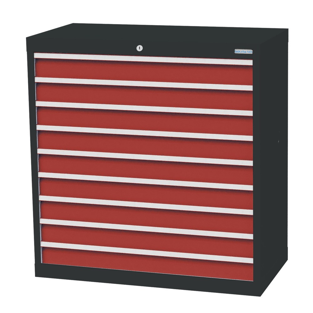 Immagine del prodotto n. 1: Bedrunka+Hirth Cassettiera professionale, cassetti 9x100 mm, AxLxP 1.019 x 980 x 500 mm, grigio antracite, Rosso rubino