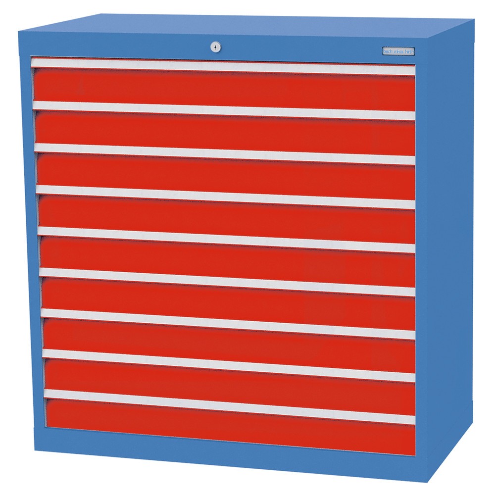 Immagine del prodotto n. 1: Bedrunka+Hirth Cassettiera professionale, cassetti 9x100 mm, AxLxP 1.019 x 980 x 500 mm, Blu luce, Rosso traffico