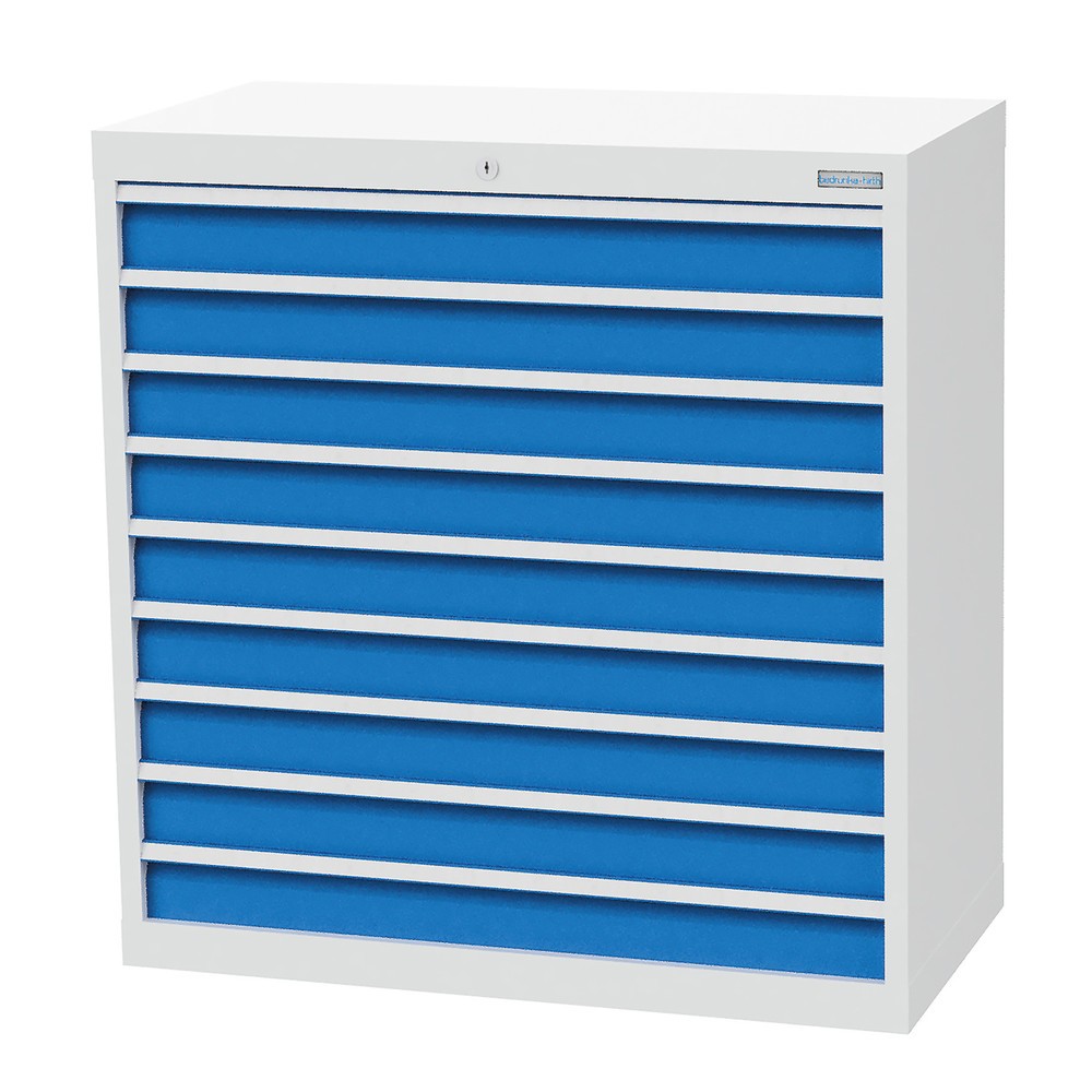 Bedrunka+Hirth Cassettiera professionale, cassetti 9x100 mm, AxLxP 1.019 x 980 x 500 mm, grigio chiaro, Blu luce Immagine del prodotto: Bedrunka+Hirth Cassettiera professionale, cassetti 9x100 mm, AxLxP 1.019 x 980 x 500 mm, grigio chiaro, Blu luce