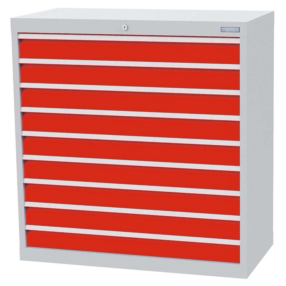 Immagine del prodotto n. 1: Bedrunka+Hirth Cassettiera professionale, cassetti 9x100 mm, AxLxP 1.019 x 980 x 500 mm, grigio chiaro, Rosso traffico