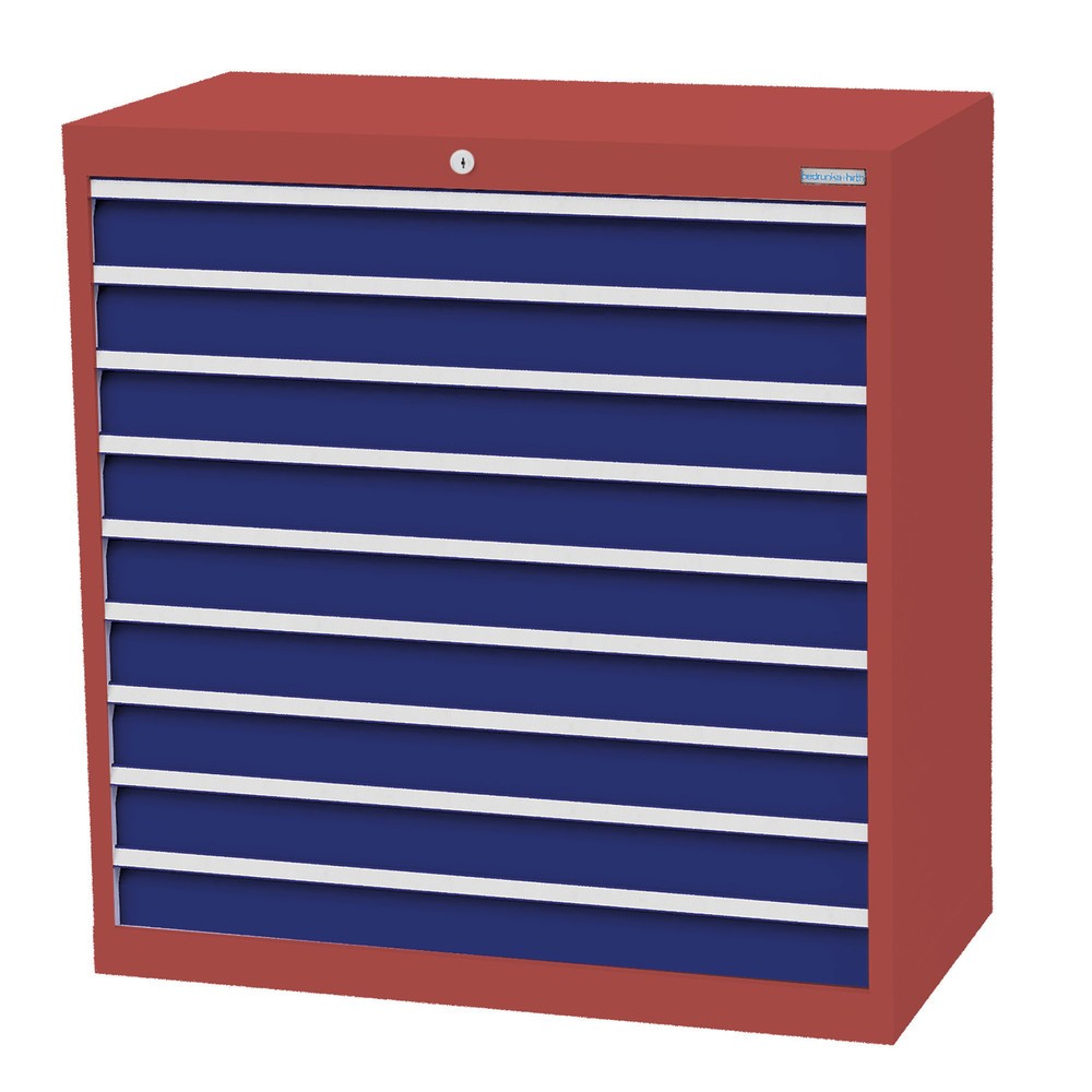 Immagine del prodotto n. 1: Bedrunka+Hirth Cassettiera professionale, cassetti 9x100 mm, AxLxP 1.019 x 980 x 500 mm, Rosso rubino, Blu genziana