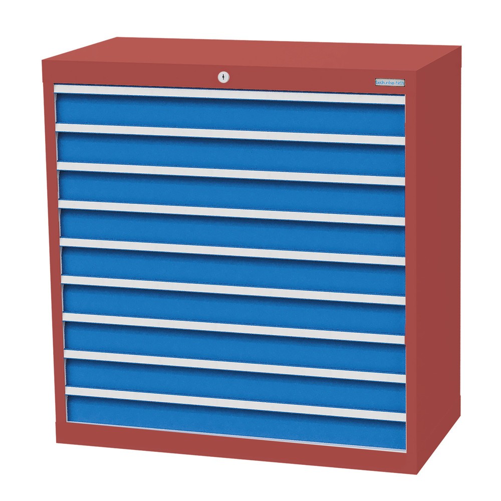 Immagine del prodotto n. 1: Bedrunka+Hirth Cassettiera professionale, cassetti 9x100 mm, AxLxP 1.019 x 980 x 500 mm, Rosso rubino, Blu luce