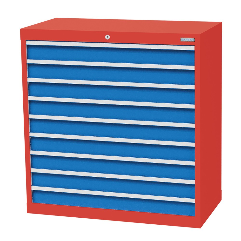 Immagine del prodotto n. 1: Bedrunka+Hirth Cassettiera professionale, cassetti 9x100 mm, AxLxP 1.019 x 980 x 500 mm, Rosso traffico, Blu luce