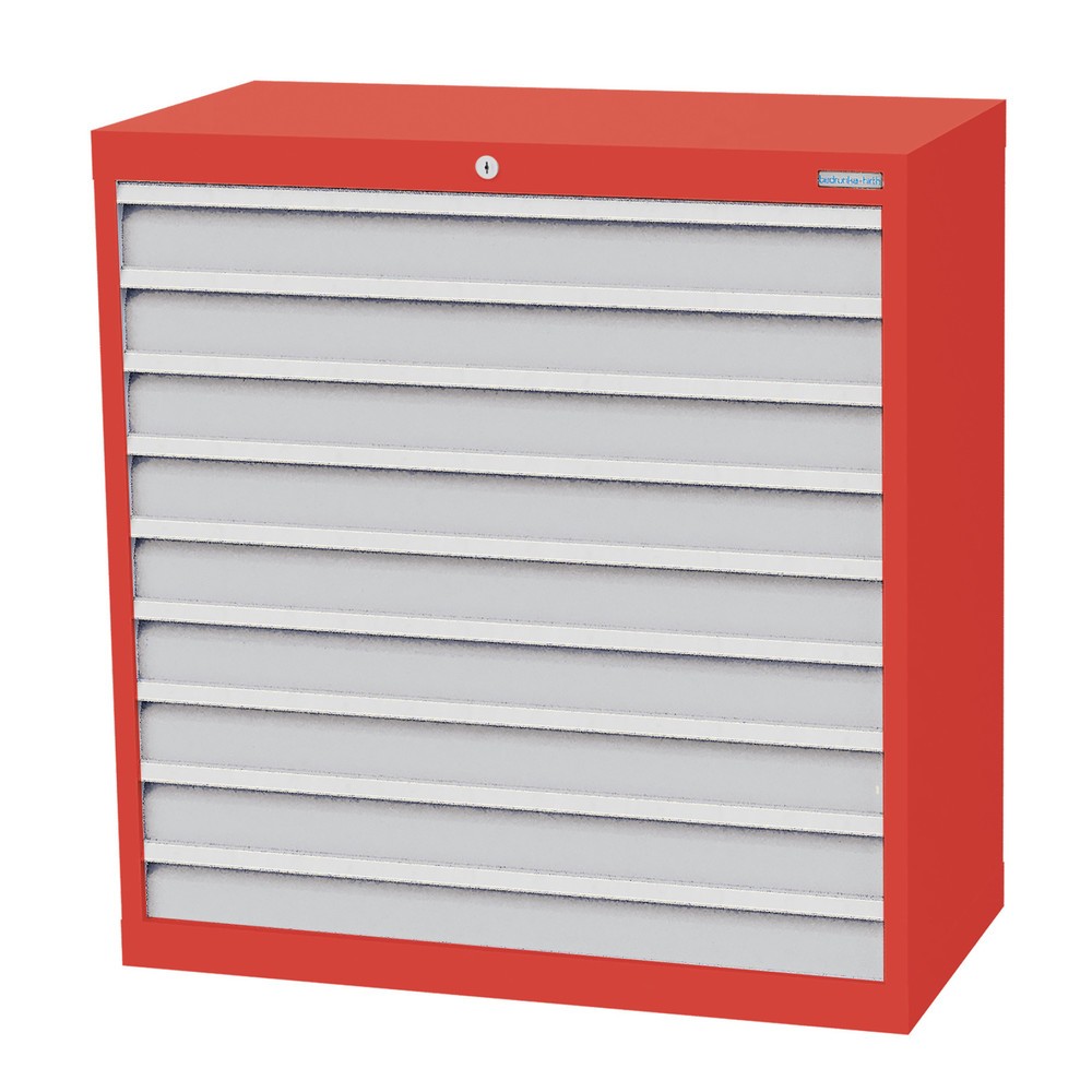 Immagine del prodotto: Bedrunka+Hirth Cassettiera professionale, cassetti 9x100 mm, AxLxP 1.019 x 980 x 500 mm, Rosso traffico, grigio chiaro