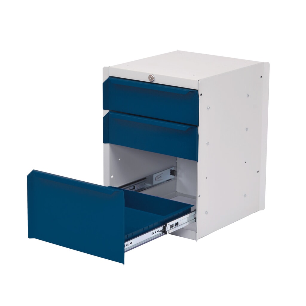 Bedrunka+Hirth Vano inferiore con 3 cassetti per tavolo del sistema postazione di lavoro, AxLxP 500 x 370 x 400 mm, Blu genziana Immagine del prodotto: Bedrunka+Hirth Vano inferiore con 3 cassetti per tavolo del sistema postazione di lavoro, AxLxP 500 x 370 x 400 mm, Blu genziana