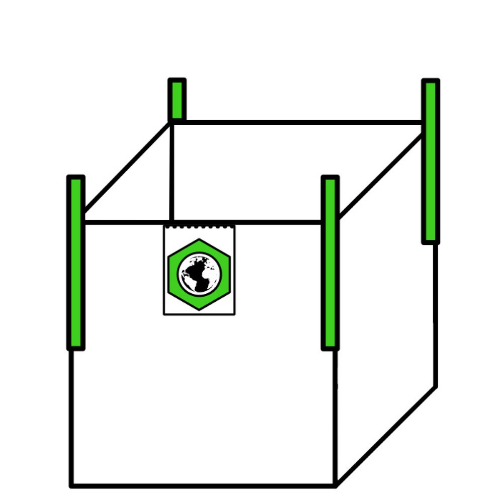 Immagine del prodotto: Big Bag Sacco per trasporto, 4 passanti, aperto in alto, non rivestito, portata 1.000 kg, LxLxA 900 x 900 x 900 mm, stampa su 2 lato, 300 pz/SU