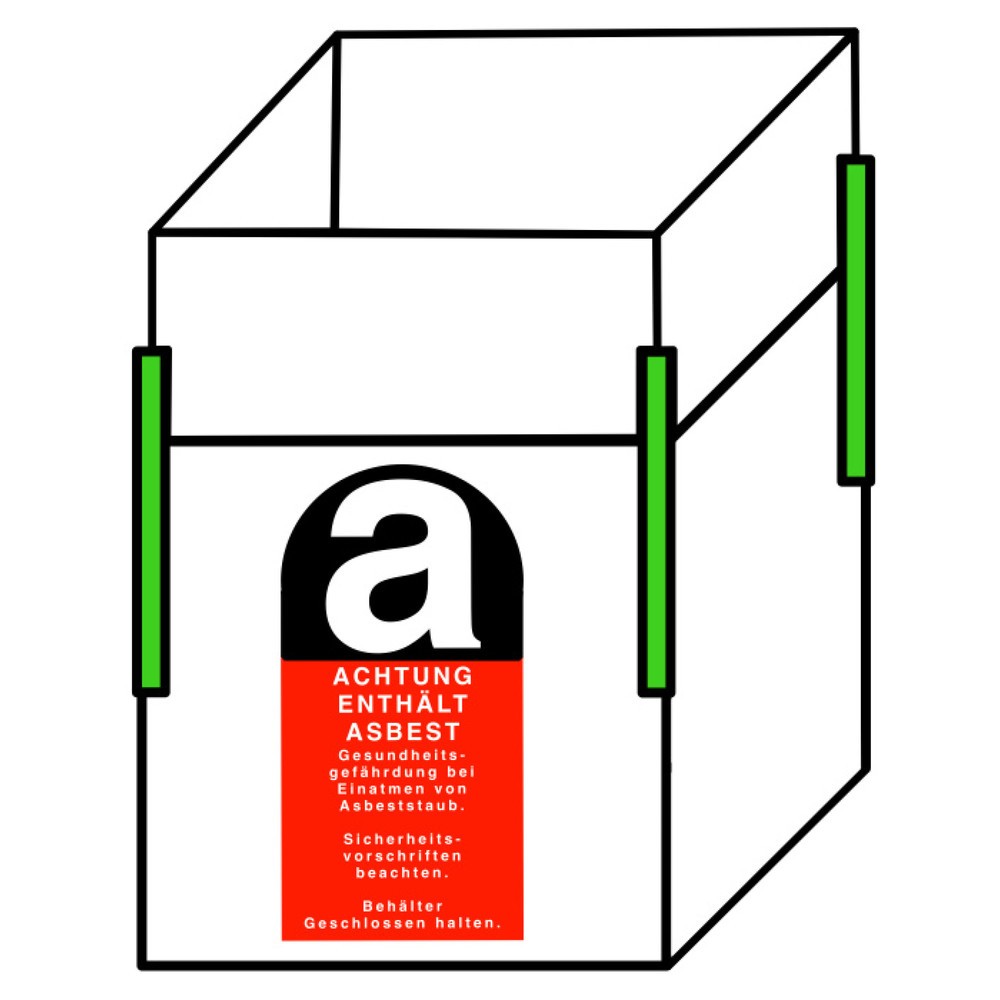 Immagine del prodotto: Big Bag Sacco per trasporto di amianto, 4 passanti, fascia paraurti, rivestito, portata 1.250 kg, stampa su 2 lato, 300 pz/SU