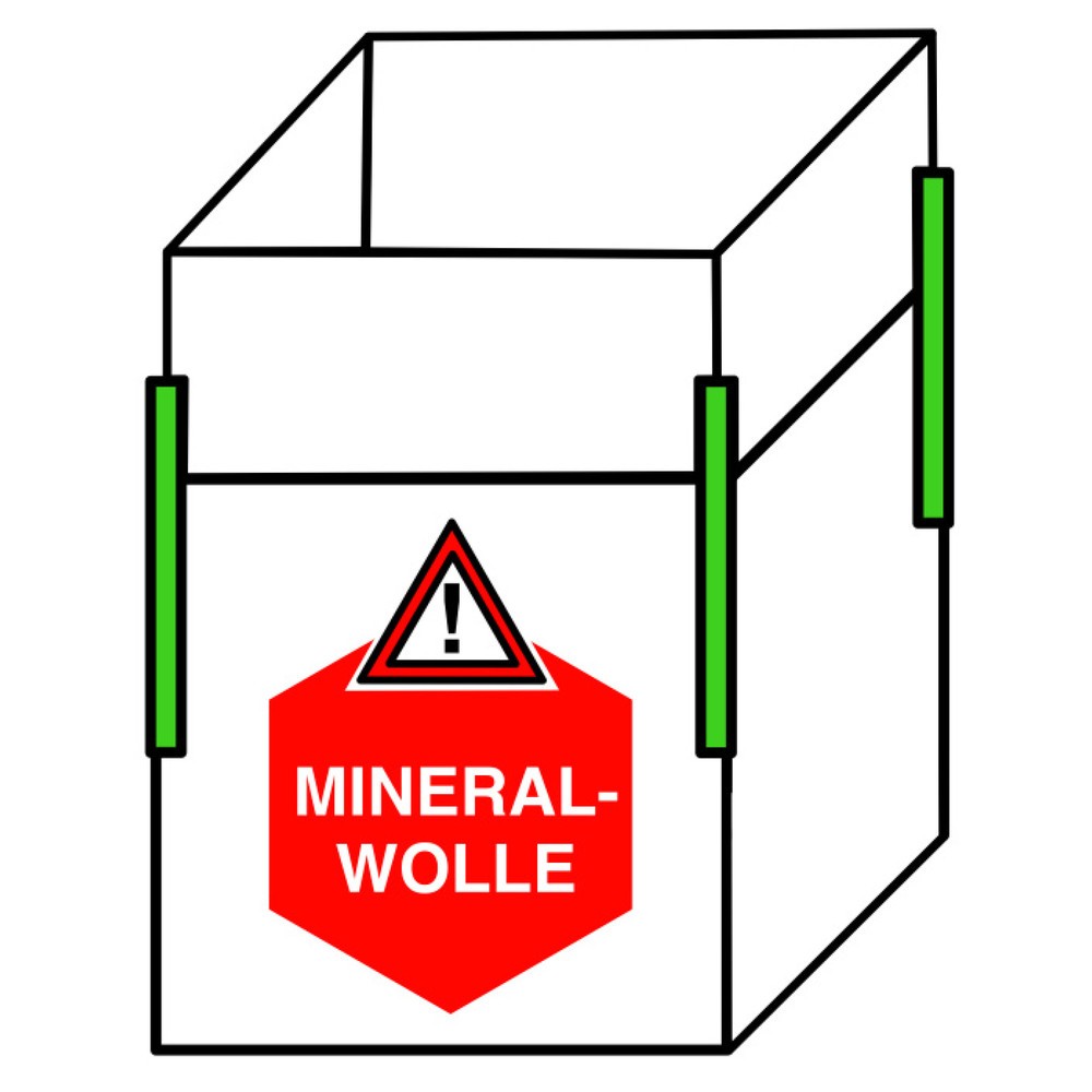 Immagine del prodotto: Big Bag Sacco per trasporto di lana minerale, 4 passanti, fascia paraurti, rivestito, portata 250 kg, stampa su 2 lato, 300 pz/SU
