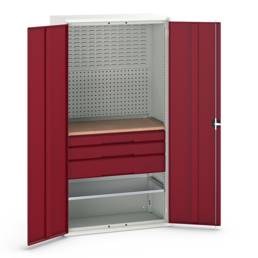 Immagine del prodotto: bott verso Armadio ad ante battenti con 3 cassetti, con 2 ripiani e parete posteriore, LxPxA: 1050 x 550 x 2000 mm