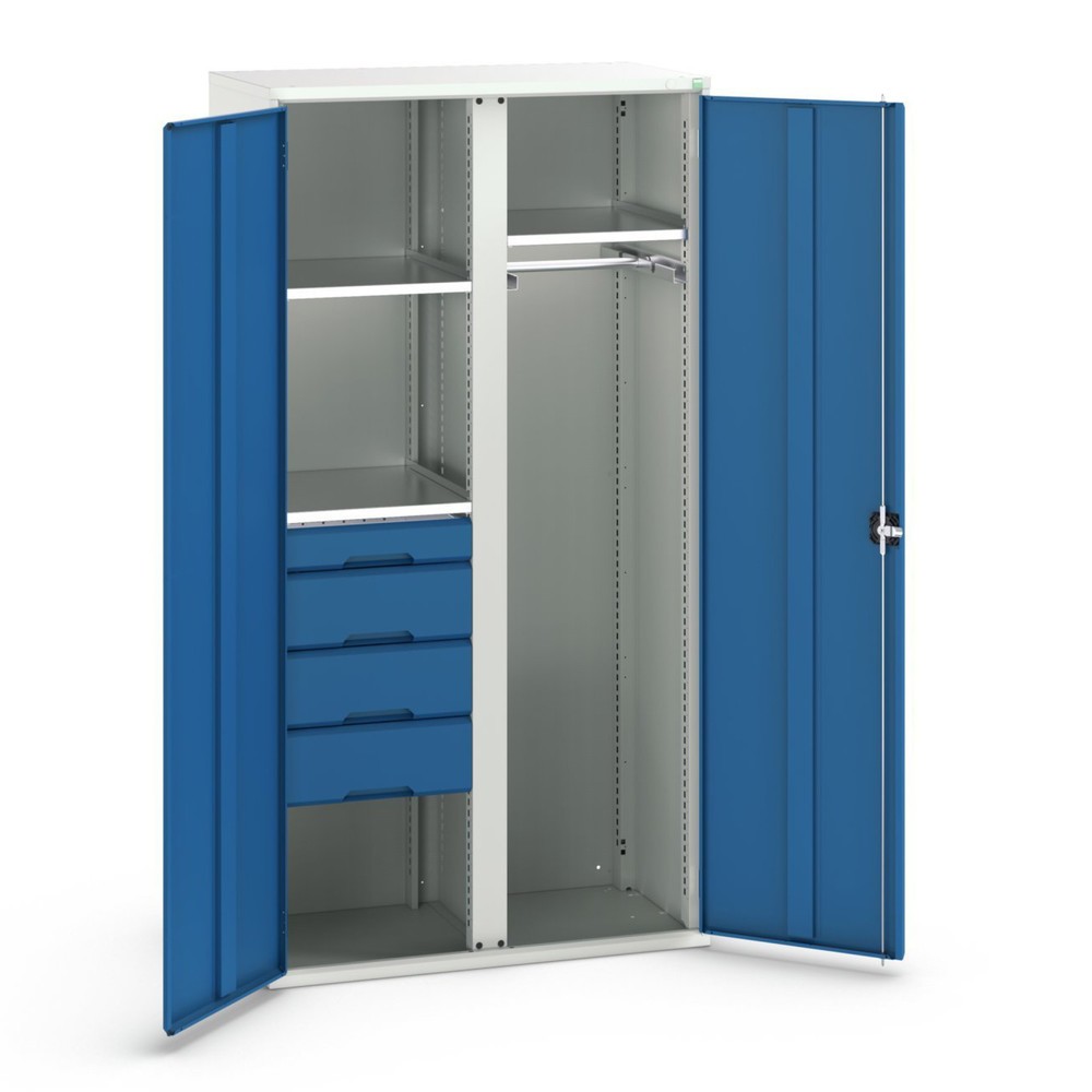Immagine del prodotto: bott verso Armadio ad ante battenti con 4 cassetti, con 3 ripiani e 1 asta appendiabiti, LxPxA: 1050 x 550 x 2000 mm