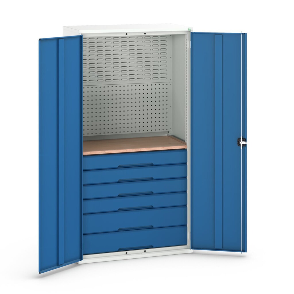 bott verso Armadio ad ante battenti con 6 cassetti, con parete posteriore e piano di lavoro, LxPxA: 1050 x 550 x 2000 mm Immagine del prodotto n. 1: bott verso Armadio ad ante battenti con 6 cassetti, con parete posteriore e piano di lavoro, LxPxA: 1050 x 550 x 2000 mm