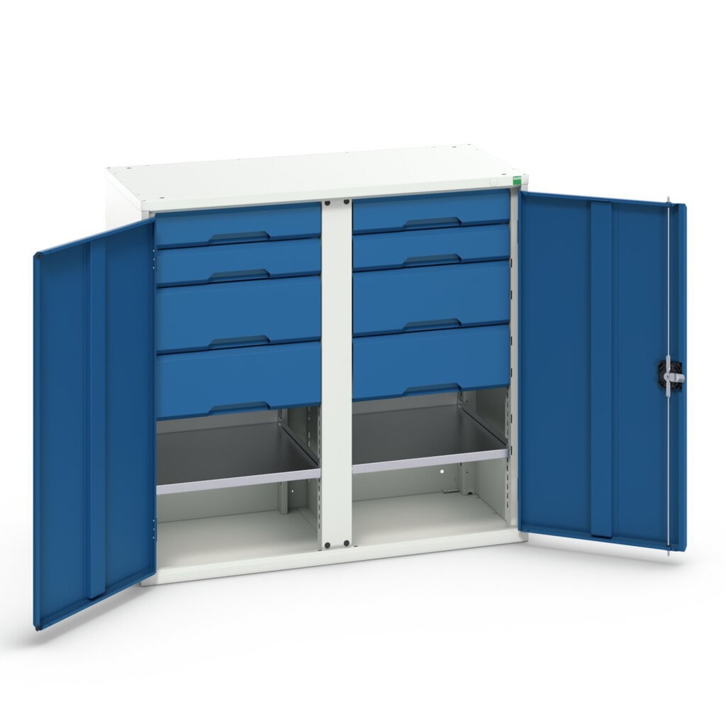 Armadio complementare bott verso con cassetti, con 2 ripiani e 8 cassetti, LxPxA: 1050 x 550 x 1000 mm Immagine del prodotto: Armadio complementare bott verso con cassetti, con 2 ripiani e 8 cassetti, LxPxA: 1050 x 550 x 1000 mm