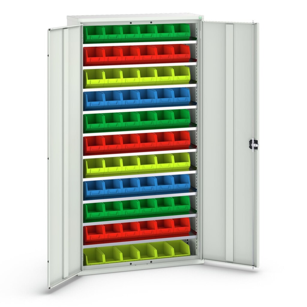 Immagine del prodotto: bott verso Armadio portaoggetti, con 10 ripiani e 66 contenitori a bocca di lupo, LxPxA: 1050 x 350 x 2000 mm