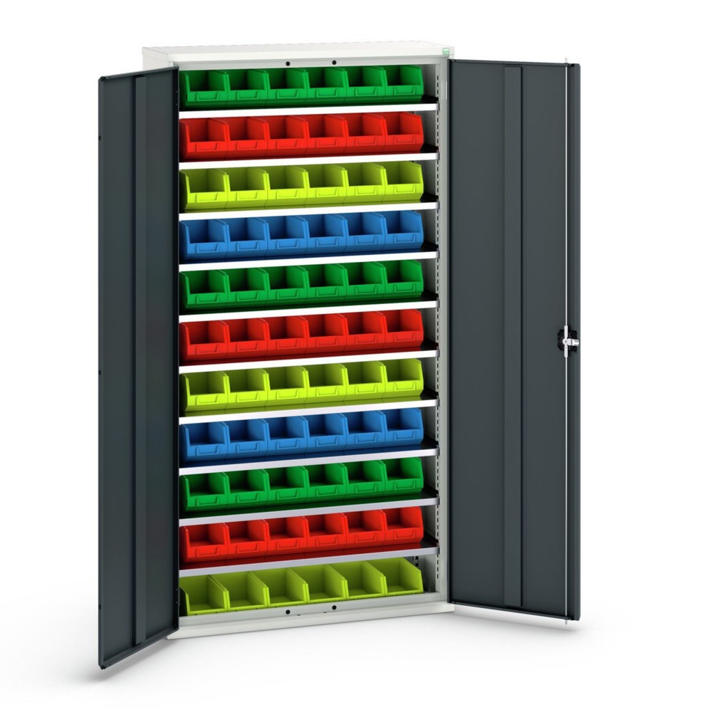 Immagine del prodotto: bott verso Armadio portaoggetti, con 10 ripiani e 66 contenitori a bocca di lupo, LxPxA: 1050 x 350 x 2000 mm