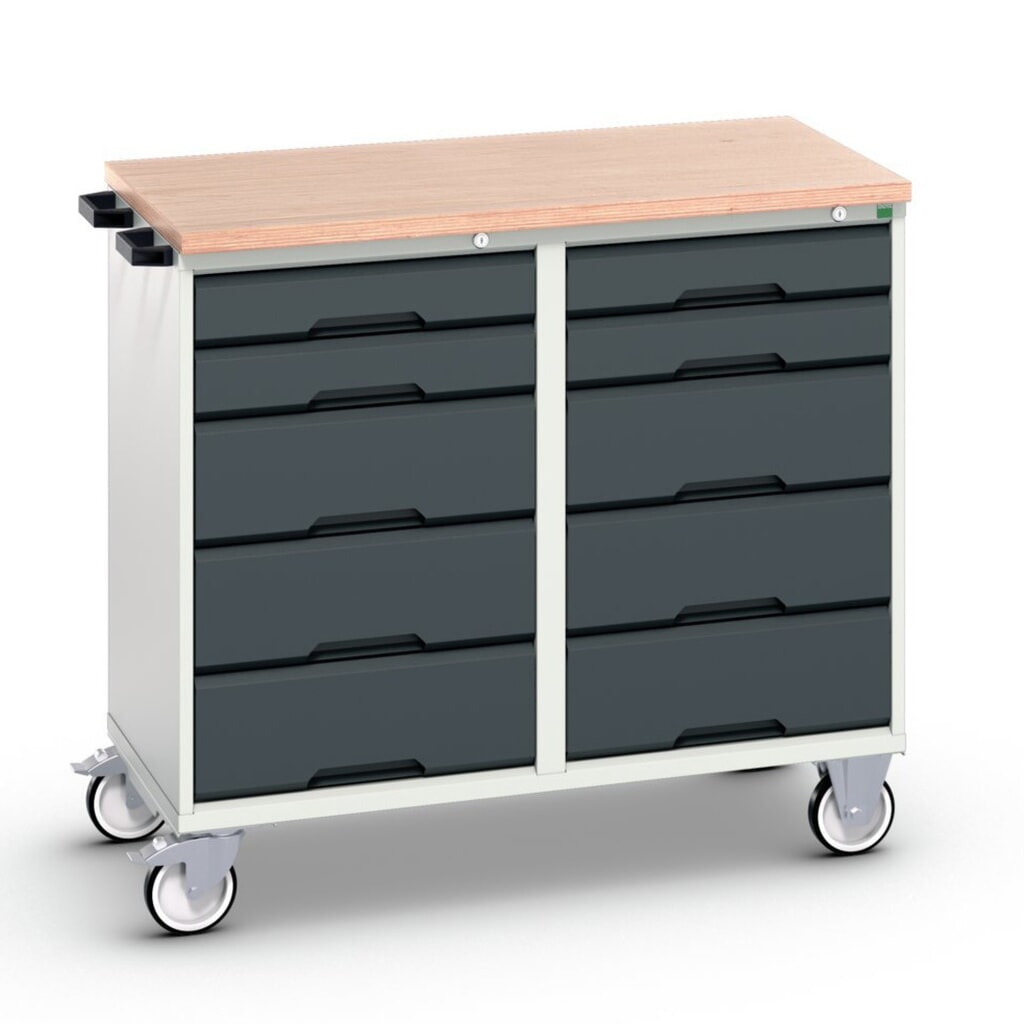 Immagine del prodotto: bott verso Carrello di montaggio, con 10 cassetti e piano in multiplex, LxPxA: 1050 x 600 x 980 mm