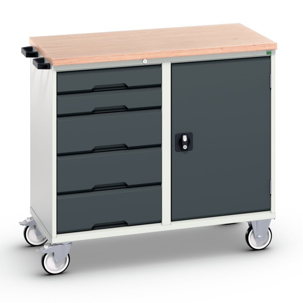bott verso Carrello di montaggio, con 5 cassetti, anta e piano in multiplex, LxPxA: 1050 x 600 x 980 mm Immagine del prodotto n. 1: bott verso Carrello di montaggio, con 5 cassetti, anta e piano in multiplex, LxPxA: 1050 x 600 x 980 mm