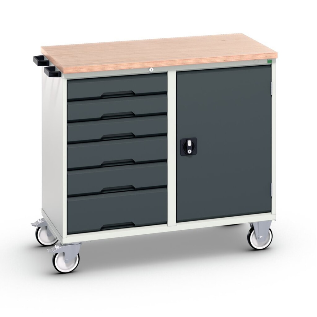 bott verso Carrello di montaggio, con 6 cassetti, anta e piano in multiplex, LxPxA: 1050 x 600 x 980 mm Immagine del prodotto: bott verso Carrello di montaggio, con 6 cassetti, anta e piano in multiplex, LxPxA: 1050 x 600 x 980 mm