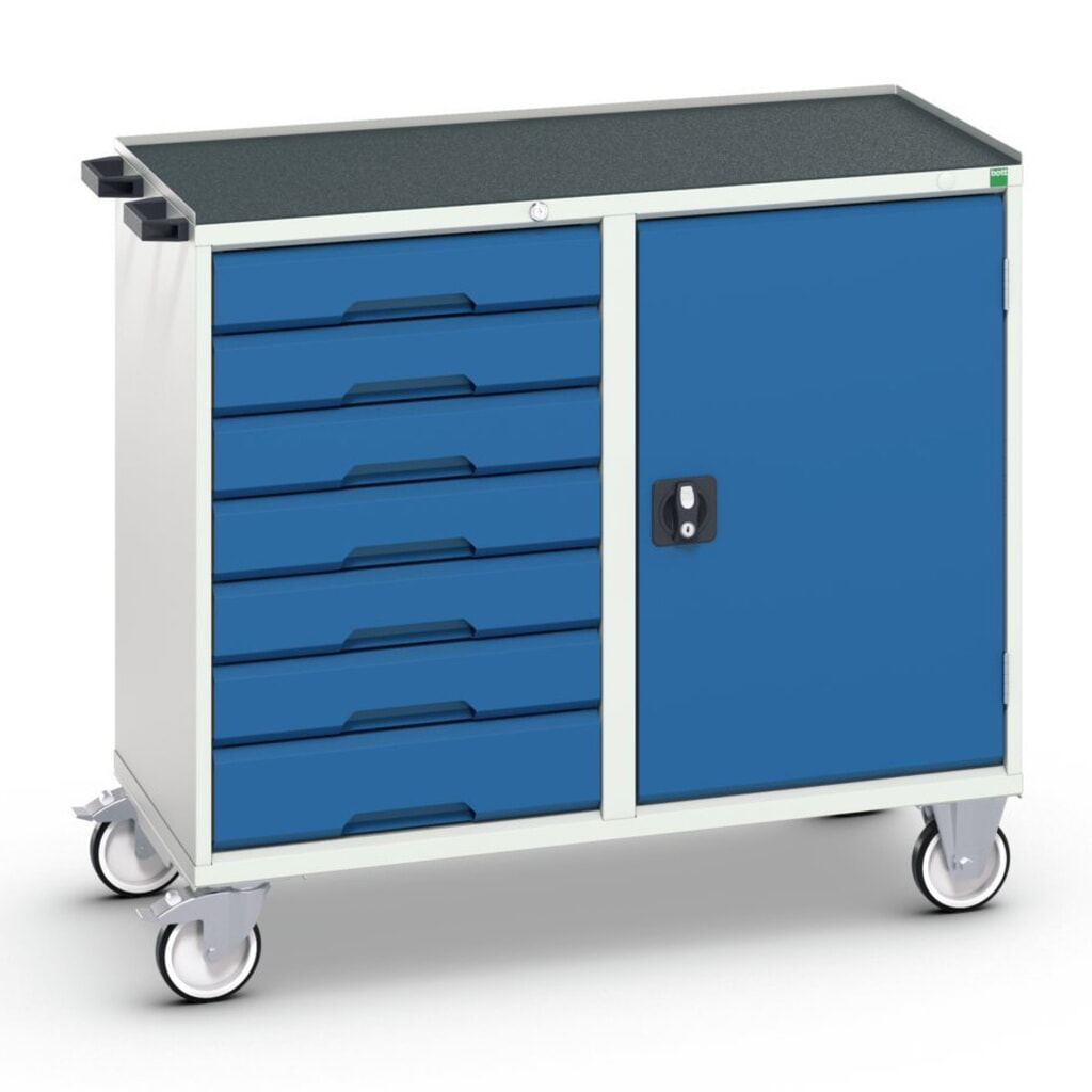 bott verso Carrello di montaggio, con 7 cassetti, anta e bordo rialzato, LxPxA: 1050 x 550 x 965 mm Immagine del prodotto: bott verso Carrello di montaggio, con 7 cassetti, anta e bordo rialzato, LxPxA: 1050 x 550 x 965 mm