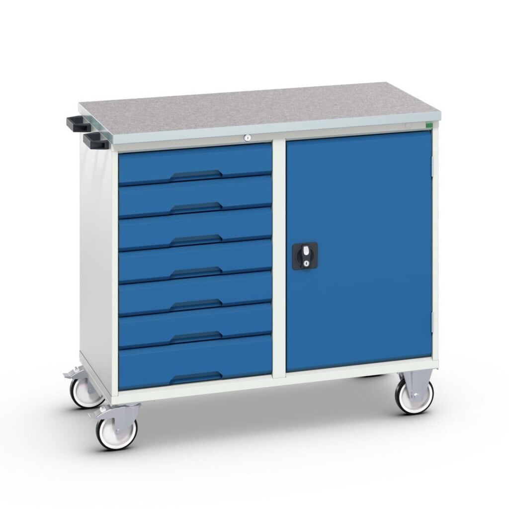 bott verso Carrello di montaggio, con 7 cassetti, anta e piano in linoleum, LxPxA: 1050 x 600 x 980 mm Immagine del prodotto: bott verso Carrello di montaggio, con 7 cassetti, anta e piano in linoleum, LxPxA: 1050 x 600 x 980 mm
