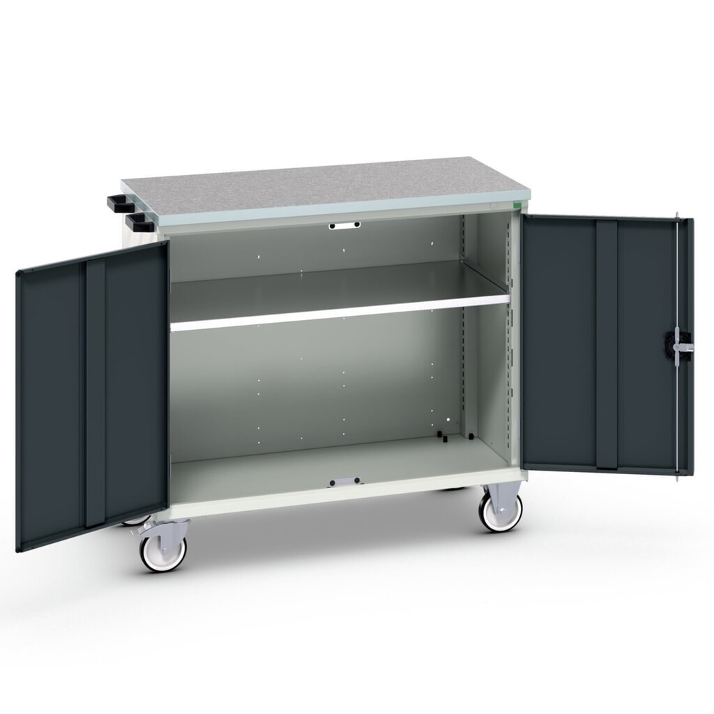 bott verso Cassettiera mobile, con 2 ante, ripiano e piano in linoleum, LxPxA: 1050 x 600 x 980 mm Immagine del prodotto n. 1: bott verso Cassettiera mobile, con 2 ante, ripiano e piano in linoleum, LxPxA: 1050 x 600 x 980 mm