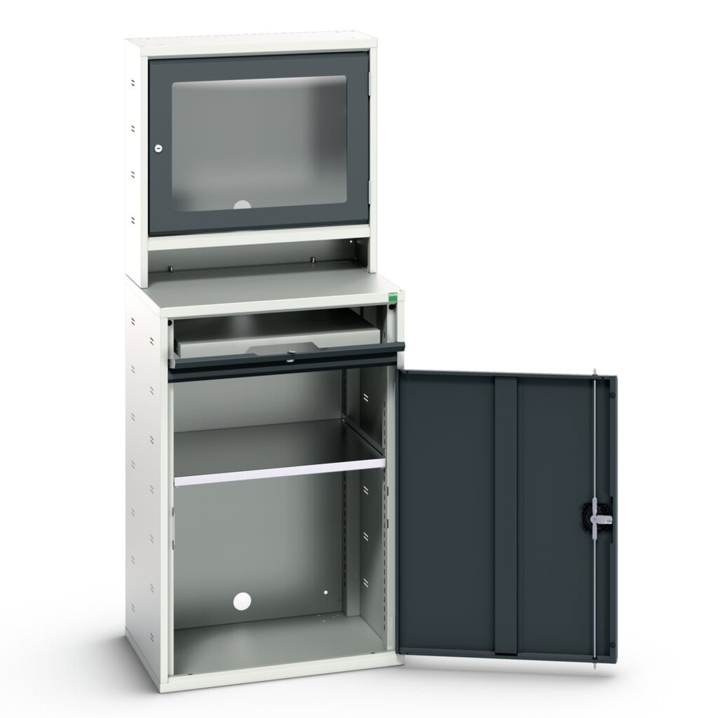 bott verso Mobile porta-computer con vano schermo, con pensile, 1 ripiano, 1 ripiano estraibile, LxPxA: 650 x 550 x 1650 mm Immagine del prodotto: bott verso Mobile porta-computer con vano schermo, con pensile, 1 ripiano, 1 ripiano estraibile, LxPxA: 650 x 550 x 1650 mm