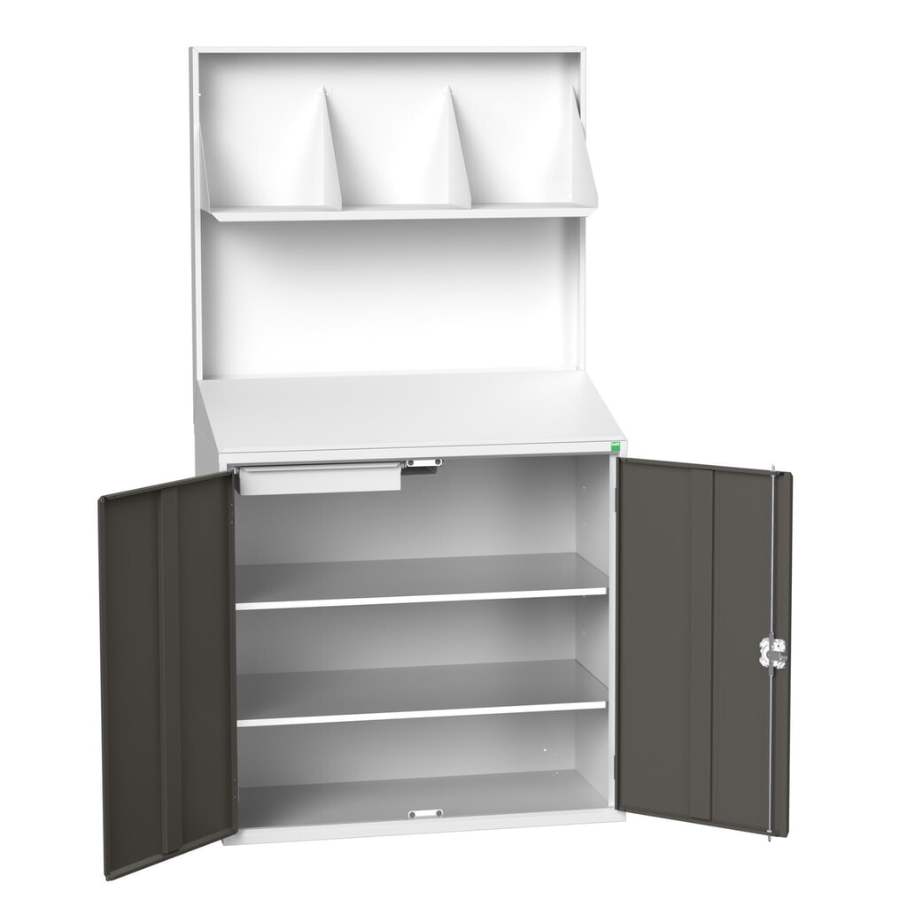 bott verso Scrittoio Economy con parete posteriore liscia, con supporto per schedari, 2 ripiani interni, 1 cassetto, LxPxA: 1050 x 550 x 2000 mm Immagine del prodotto: bott verso Scrittoio Economy con parete posteriore liscia, con supporto per schedari, 2 ripiani interni, 1 cassetto, LxPxA: 1050 x 550 x 2000 mm