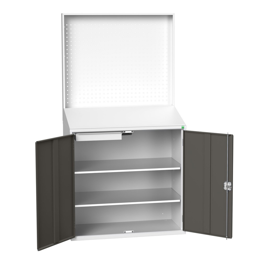 Immagine del prodotto: bott verso Scrittoio Economy con parete posteriore perfo, con 2 ripiani, 1 cassetto, LxPxA: 1050 x 550 x 2000 mm
