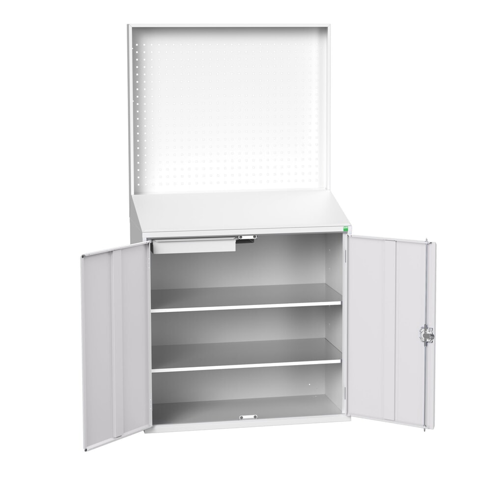 Immagine del prodotto: bott verso Scrittoio Economy con parete posteriore perfo, con 2 ripiani, 1 cassetto, LxPxA: 1050 x 550 x 2000 mm
