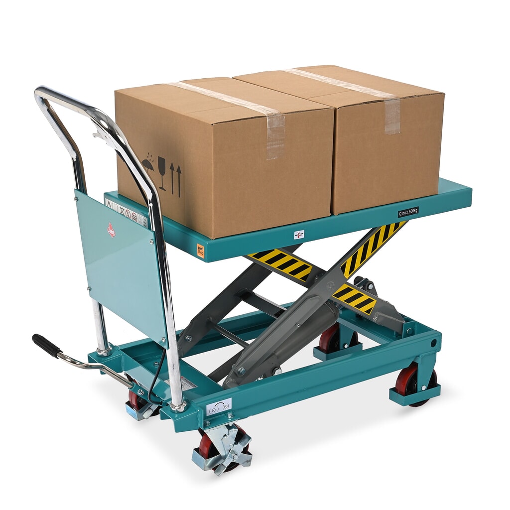 Immagine del prodotto n. 14: Carrello a pantografo con piano elevatore Ameise®, staffa fissa, portata 500 kg, piattaforma da 850 x 500 mm