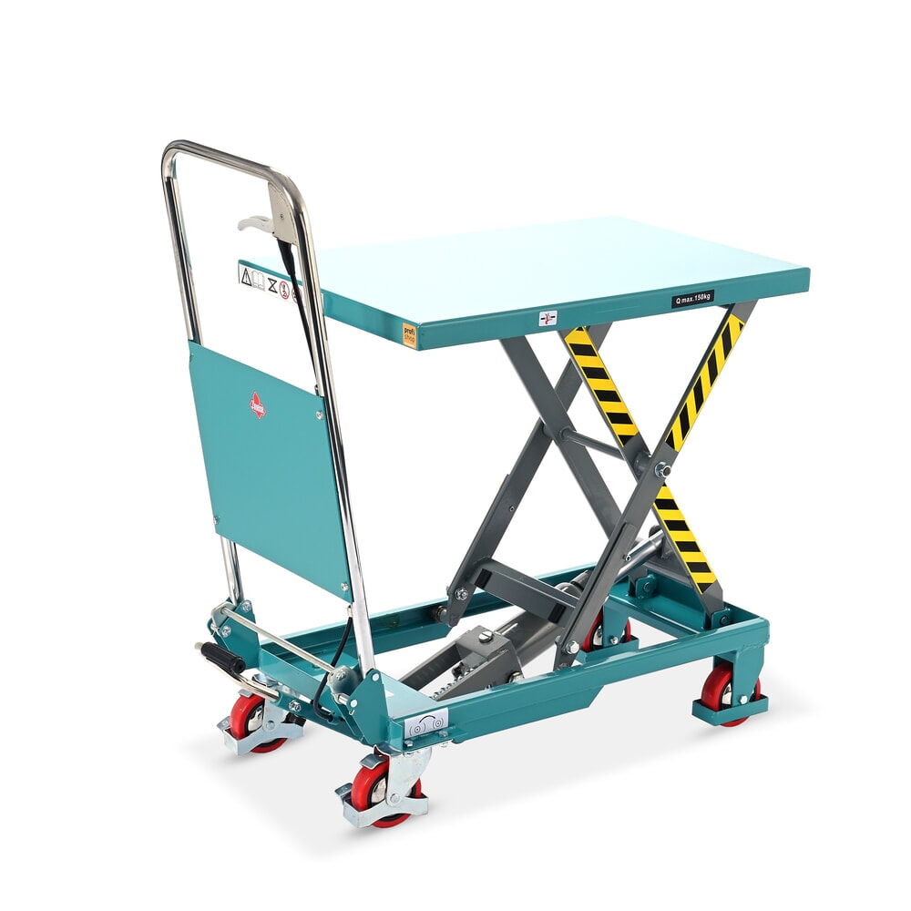 Immagine del prodotto: Carrello a pantografo con piano elevatore Ameise®, staffa pieghevole, portata 150 kg, piattaforma da 700 x 450 mm