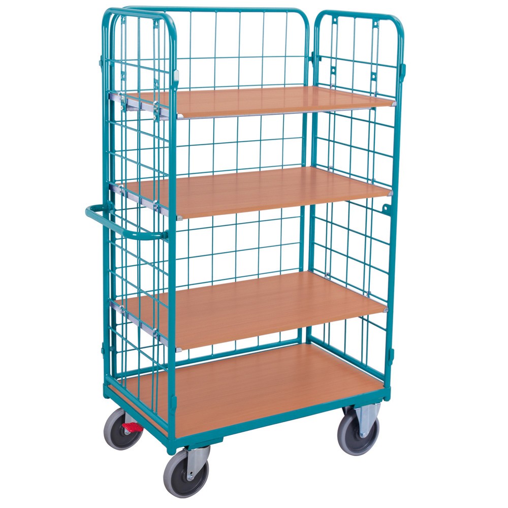 Immagine del prodotto: carrello a ripiani Ameise®, con rete metallica, chiuso su 3 lati, 4 livelli da 1.200 x 800 mm