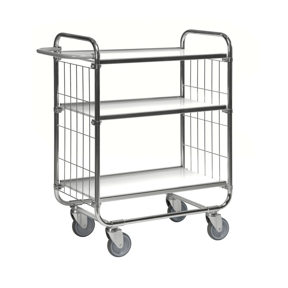 Immagine del prodotto: Carrello a scaffale, zincato, 2 pannelli a griglia, 3 piani laminati da 620 x 425 mm