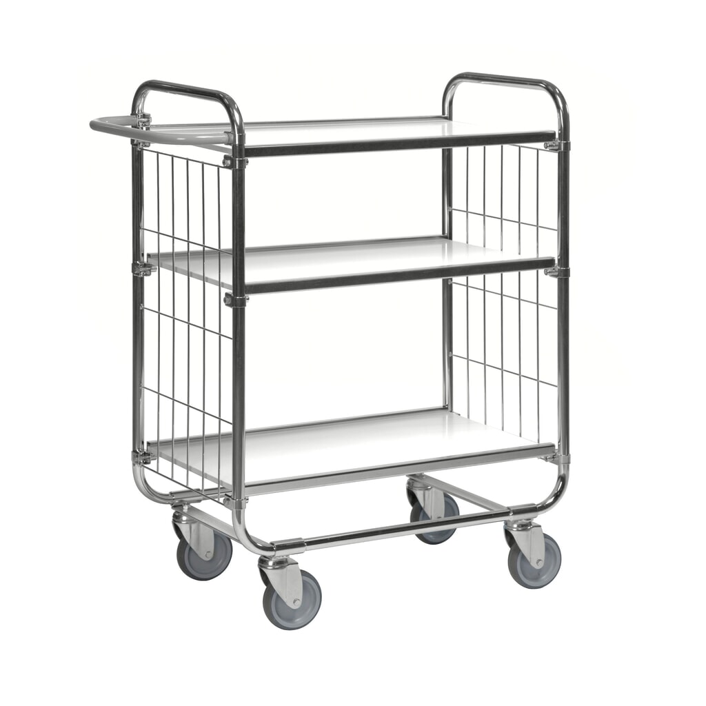 Immagine del prodotto: Carrello a scaffale, zincato, 2 pannelli a griglia, 3 piani laminati da 620 x 425 mm