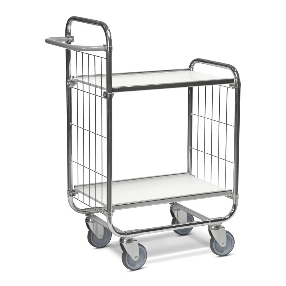 Immagine del prodotto: Carrello a scaffale, zincato, 2 pannelli a griglia, lato frontale alto, 2 piani laminati da 1.200 x 425 mm