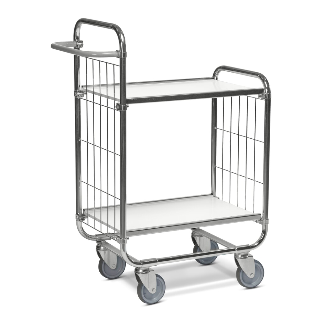 Immagine del prodotto: Carrello a scaffale, zincato, 2 pannelli a griglia, lato frontale alto, 2 piani laminati da 620 x 425 mm