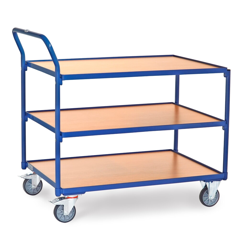 fetra® Carrello da tavolo, capacità di carico 300 kg, 3 ripiani 1000 x 700 mm, manubrio alto Immagine del prodotto n. 1: fetra® Carrello da tavolo, capacità di carico 300 kg, 3 ripiani 1000 x 700 mm, manubrio alto