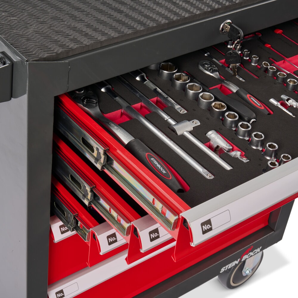 Immagine del prodotto n. 6: Carrello da officina Steinbock® S, 5 cassetti, con serratura, incl. assortimento di utensili da 92 pezzi