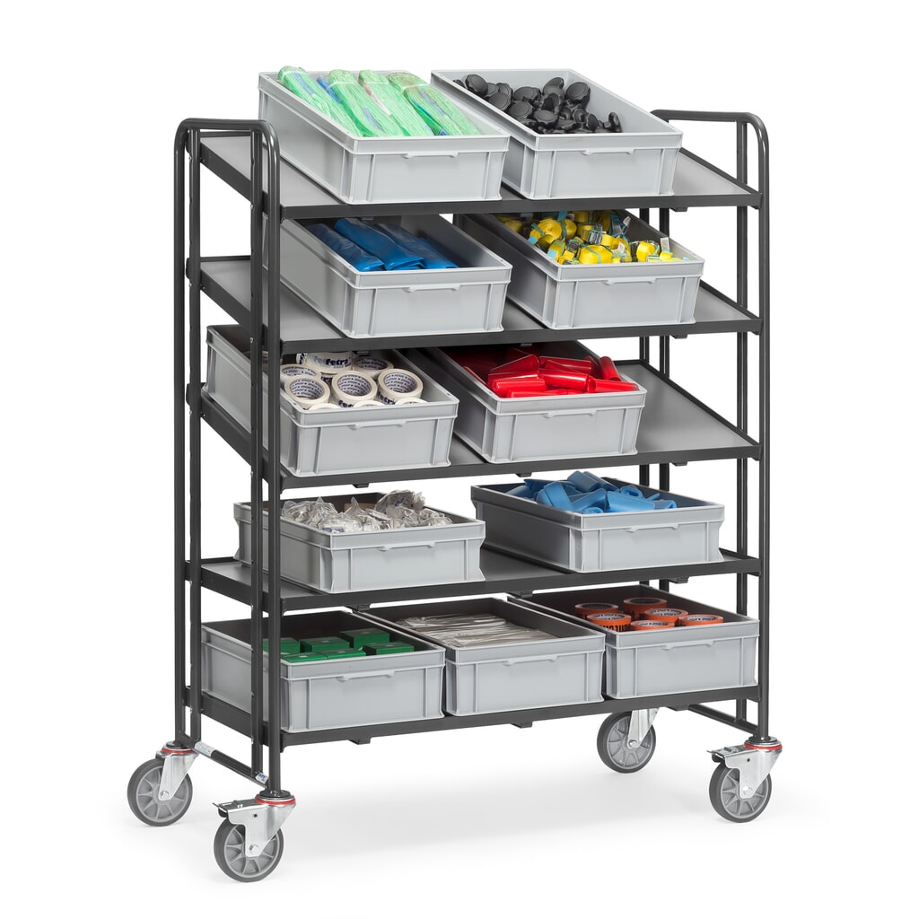 fetra® Eurobox carrello a ripiani, con pavimento, capacità di carico 300 kg, 5 ripiani da 1240 x 610 mm, grigio antracite Immagine del prodotto n. 2: fetra® Eurobox carrello a ripiani, con pavimento, capacità di carico 300 kg, 5 ripiani da 1240 x 610 mm, grigio antracite