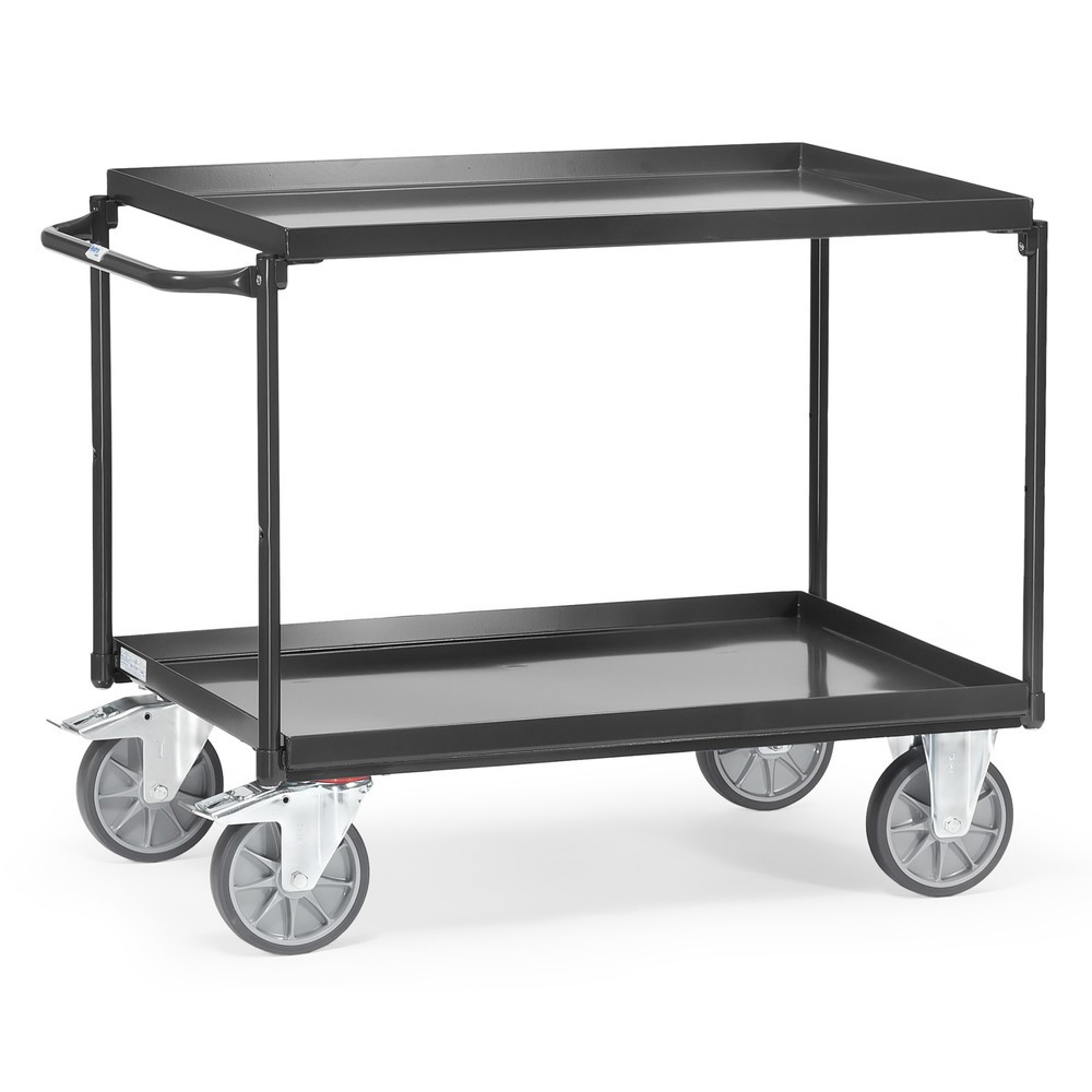 Immagine del prodotto n. 1: carrello da tavolo fetra® con vasche a tenuta d'olio, 2 ripiani da 1.000 x 700 mm, dispositivo di aggancio orizzontali, grigio antracite